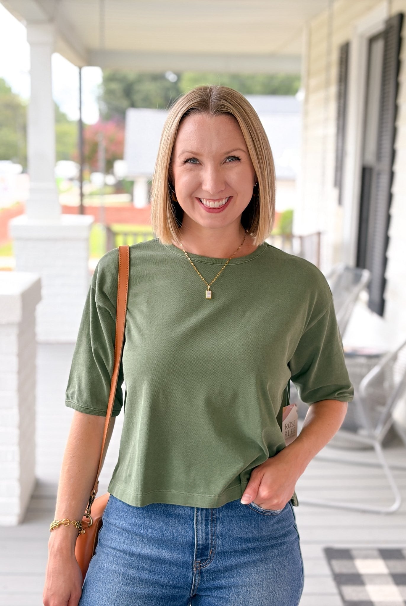 Rose & Lee Co Elias Top, Wheat Grass short sleeve