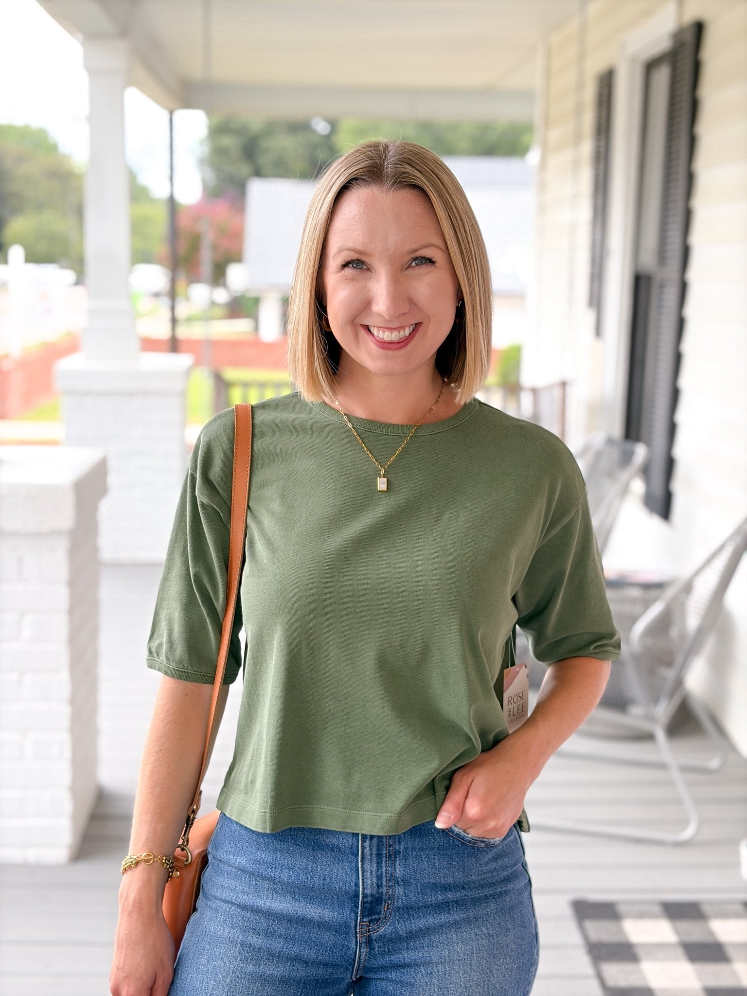 Rose & Lee Co Elias Top, Wheat Grass short sleeve