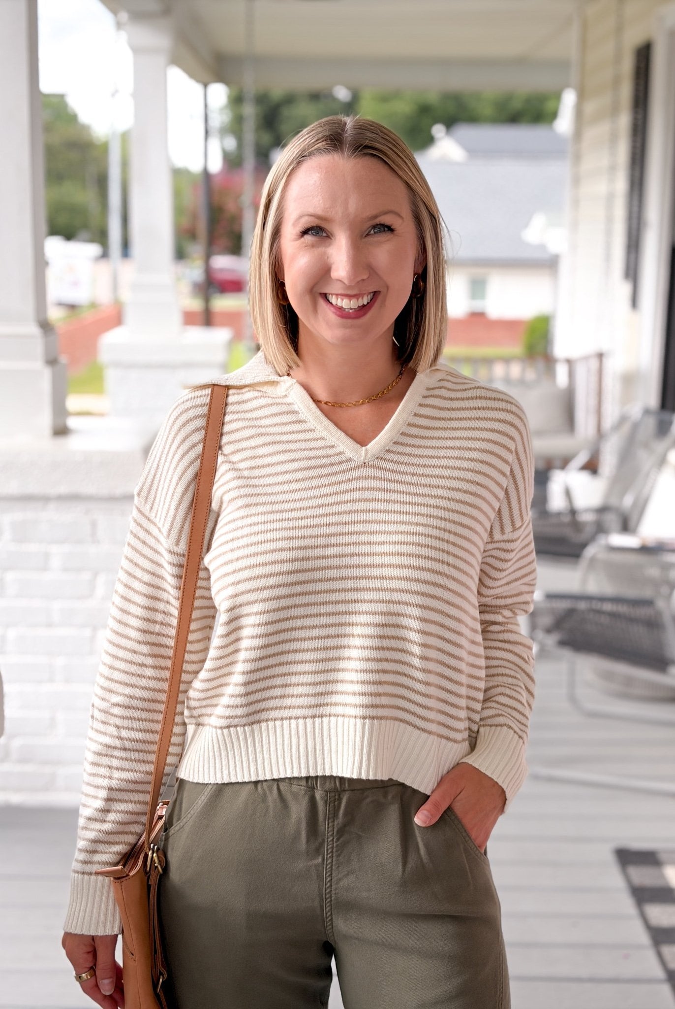 Rose & Lee Co Sarah Sweater, Tan/Cream Stripe Sweaters