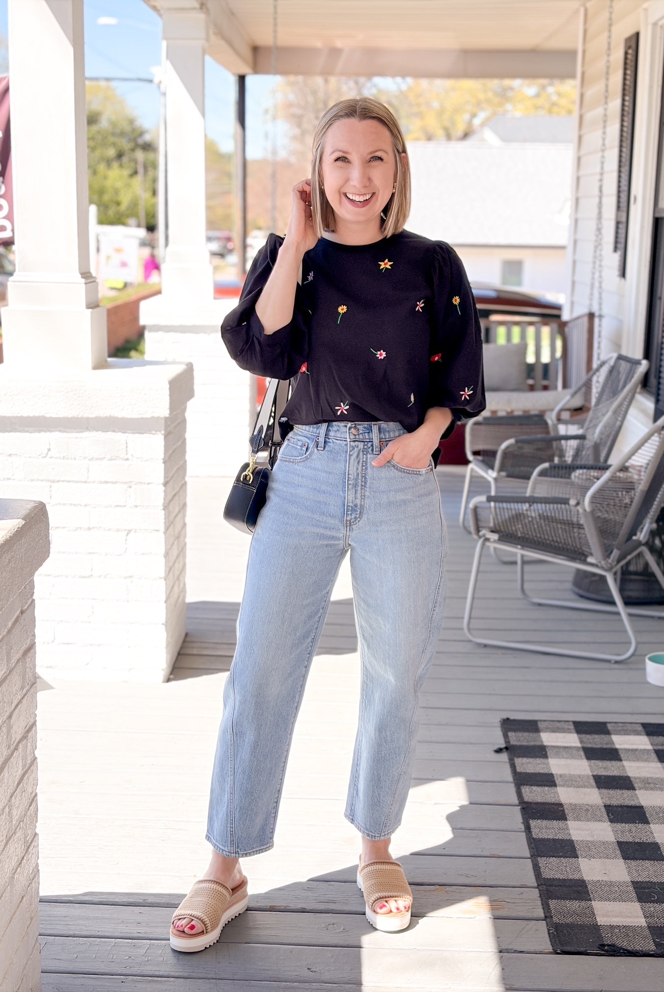 Rose & Lee Co Maci Top, Black Floral Work Tops