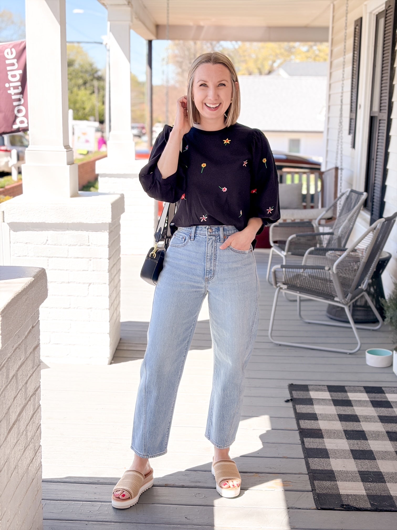 Rose & Lee Co Maci Top, Black Floral Work Tops