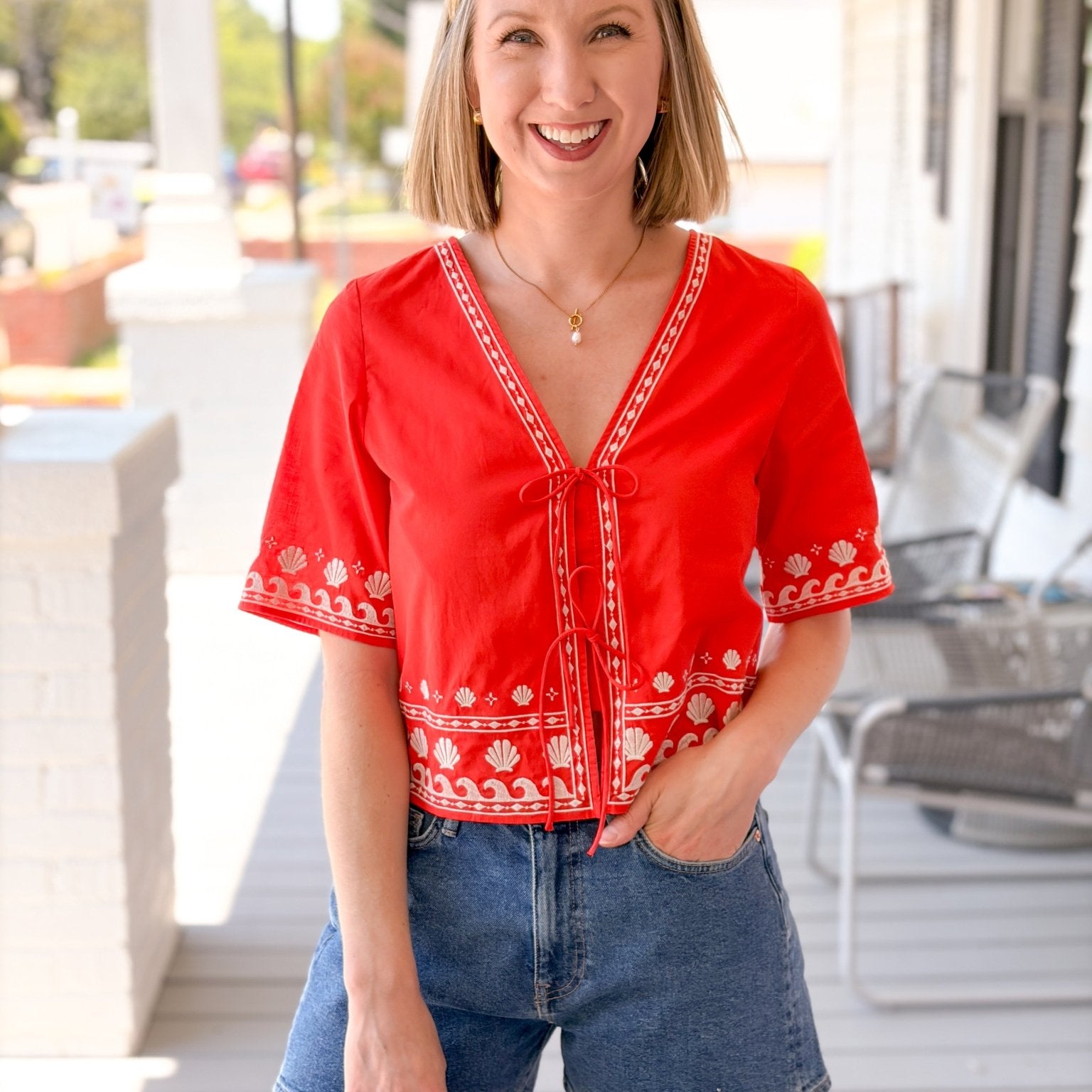 Rose & Lee Co Cast Of Waves Top, Lychee by Z Supply short sleeve