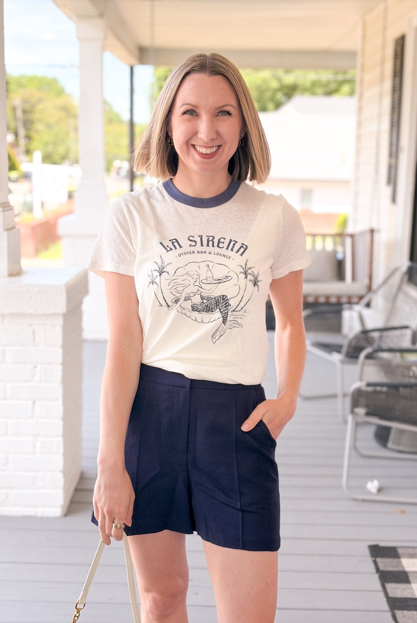 Rose & Lee Co La Sirena Tee, Antique White by Marine Layer short sleeve