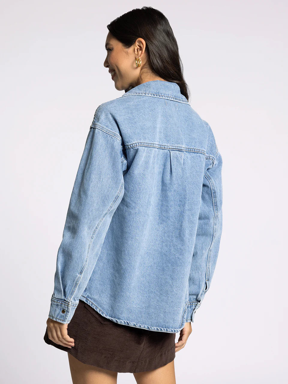 Blue Denim Long Sleeve Button Up Top