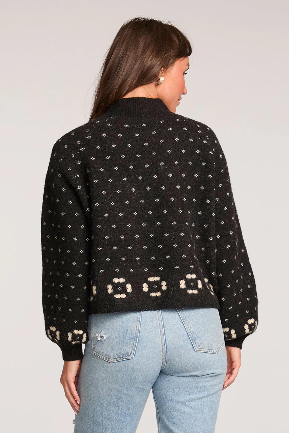 Soft Black & White Long Sleeve Sweater with Mock Neckline