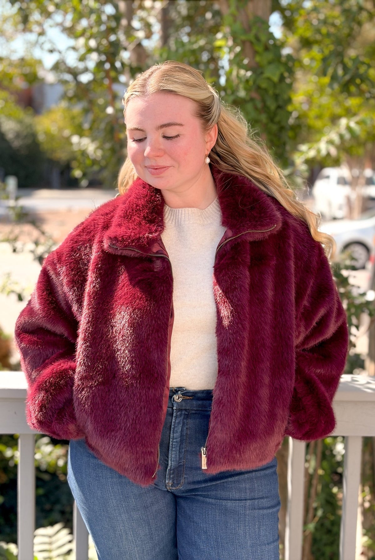 Rose & Lee Co Everest Fur Bomber Jacket, Bordeaux by Sanctuary Jackets