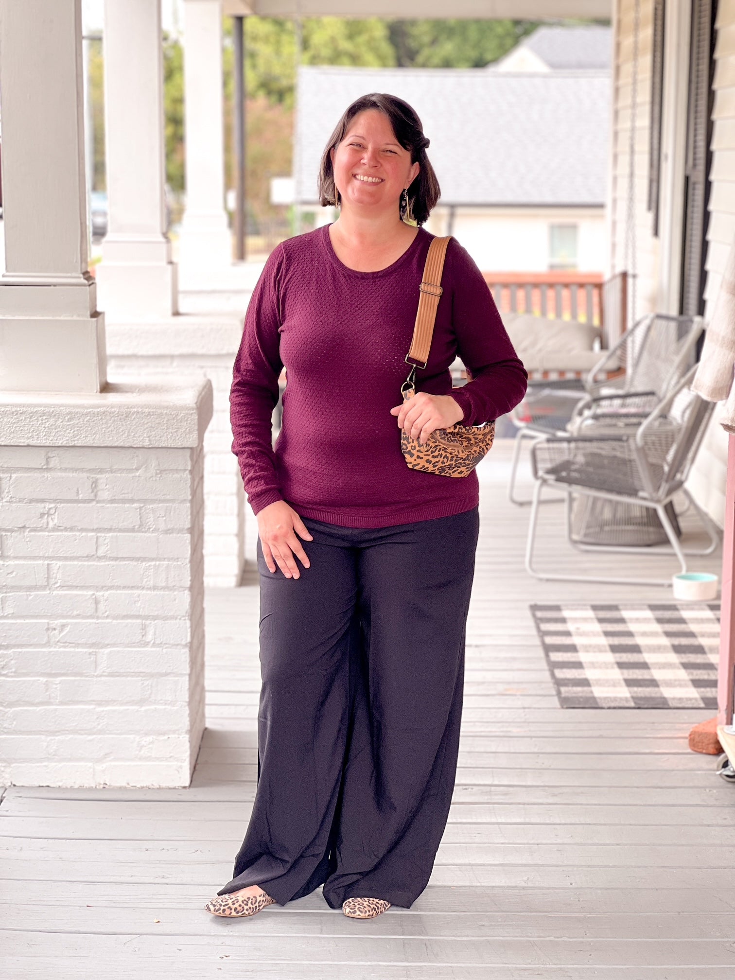 burgundy long sleeve shirt with crew neckline