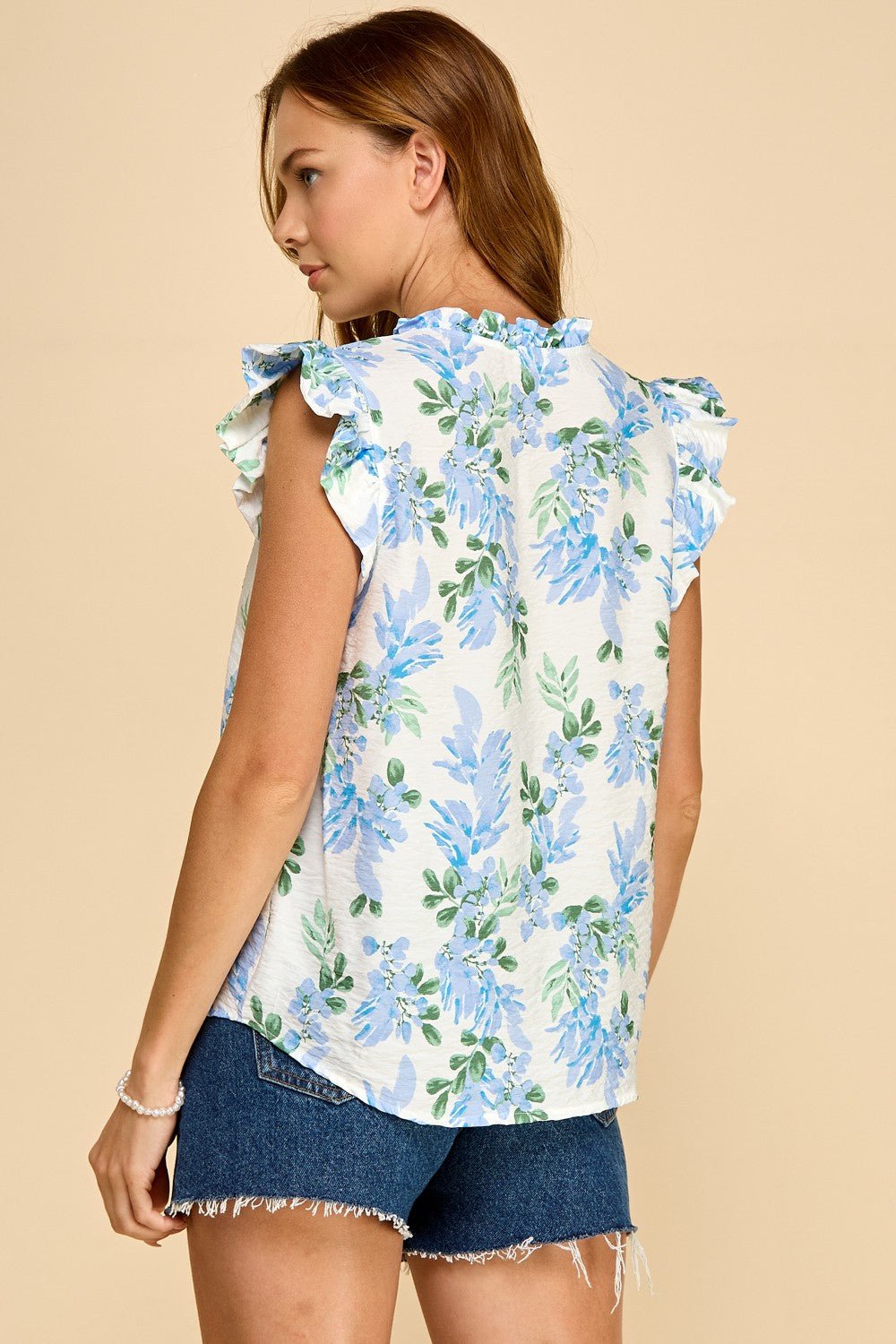 Rose & Lee Co Faith Top, Blue Floral Work Tops
