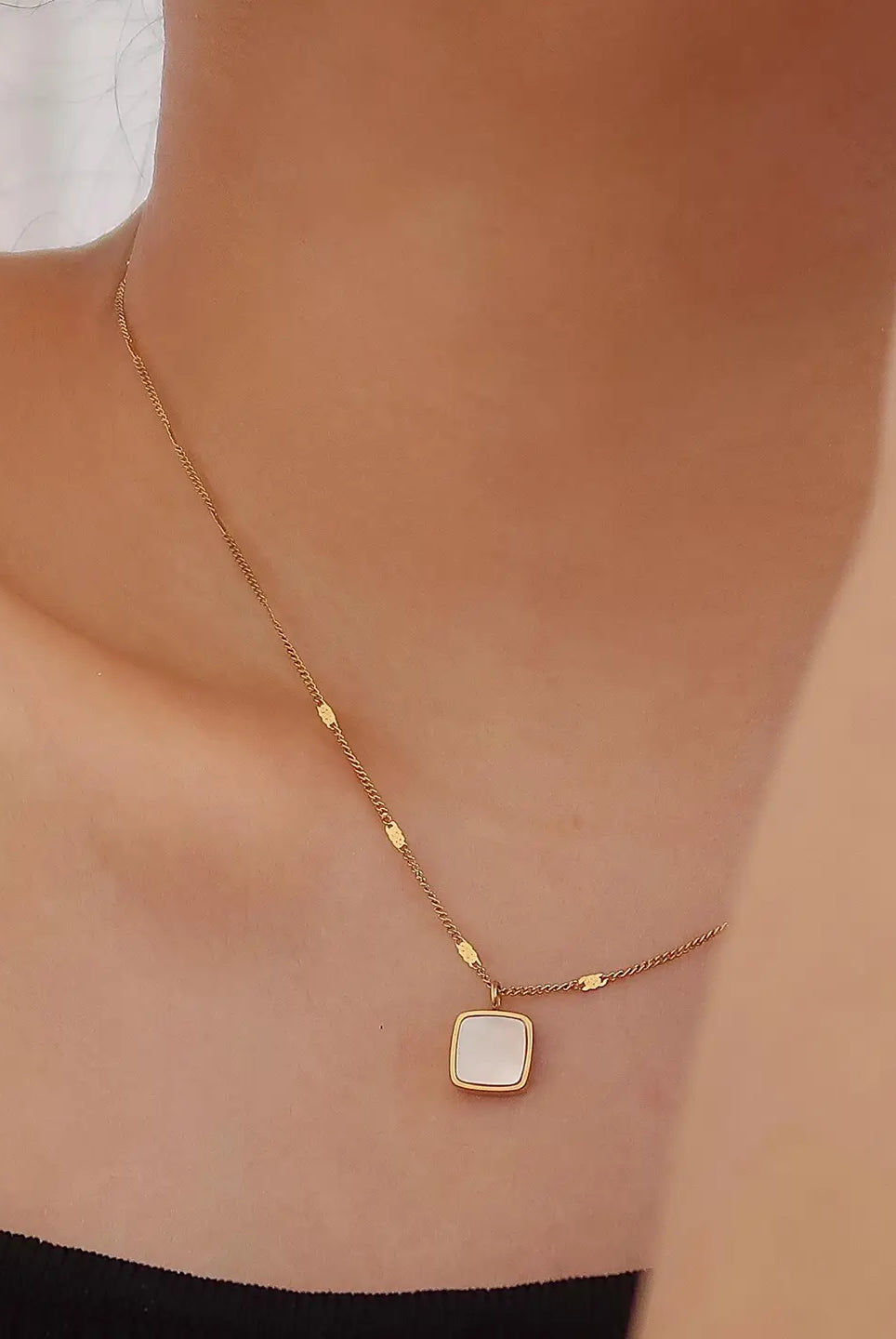 Rose & Lee Co Felicity Shell Square Necklace, 18k Gold Necklaces