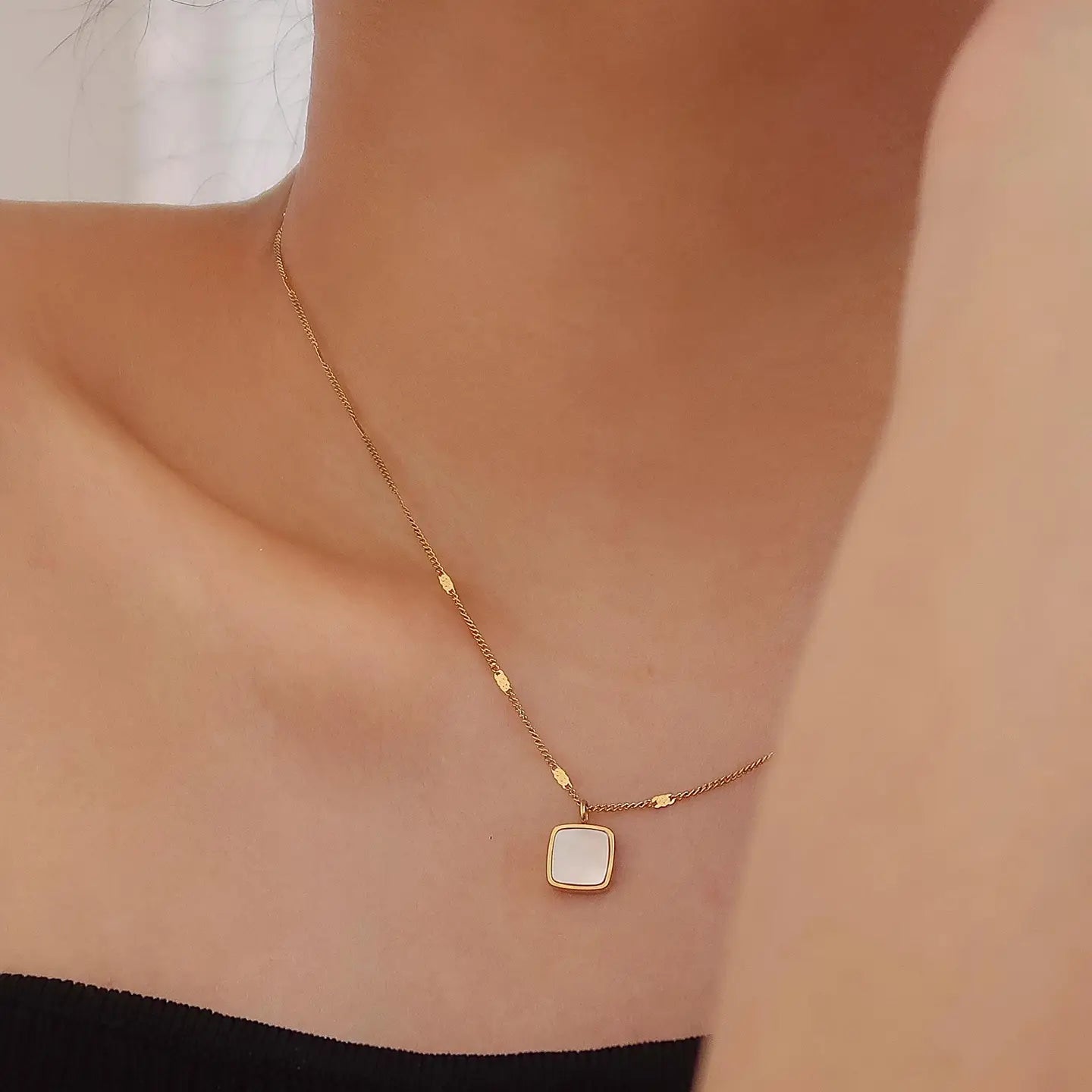 Gold Square Shell Necklace