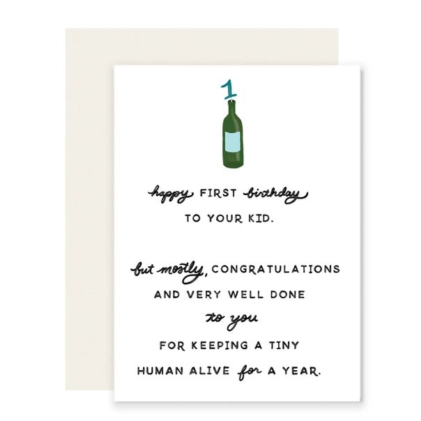 Rose & Lee Co First Birthday Wine Card Stationery