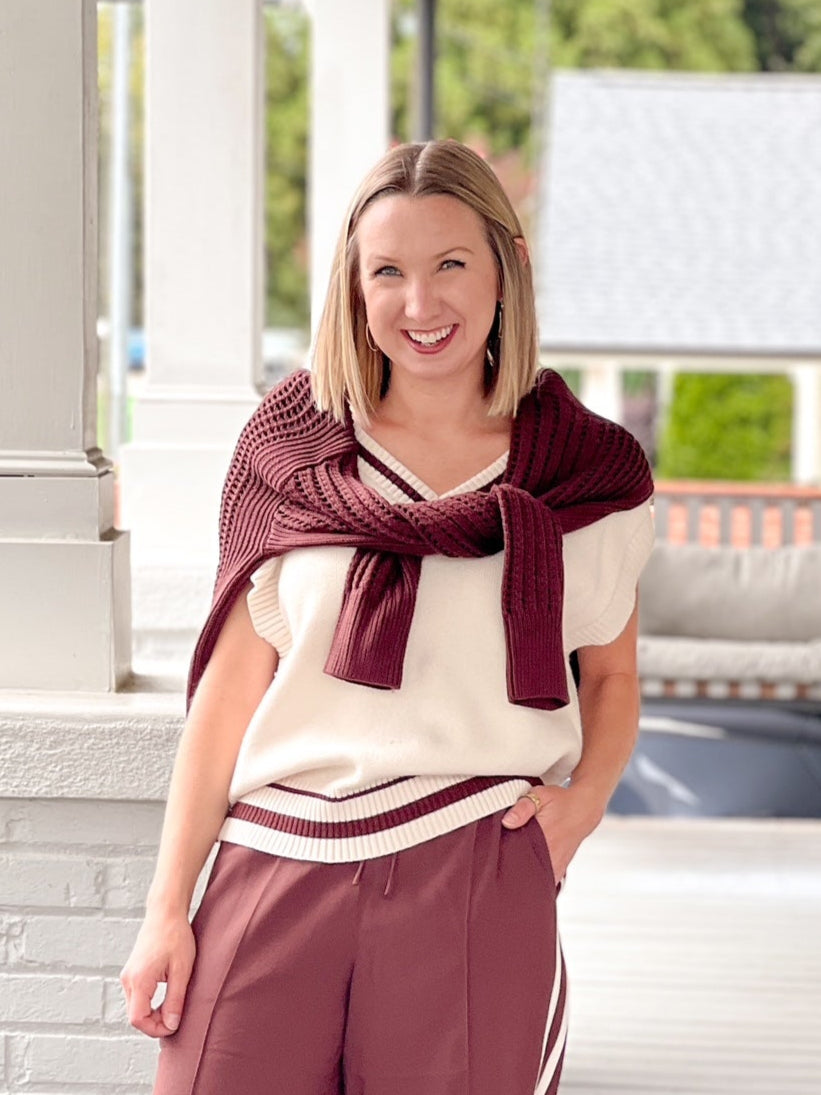 Ivory Varsity Knit Sweater Vest