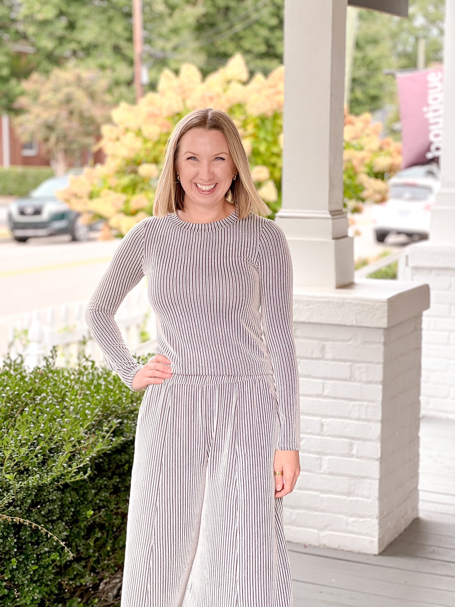 Brown/White Striped Long Sleeve Top