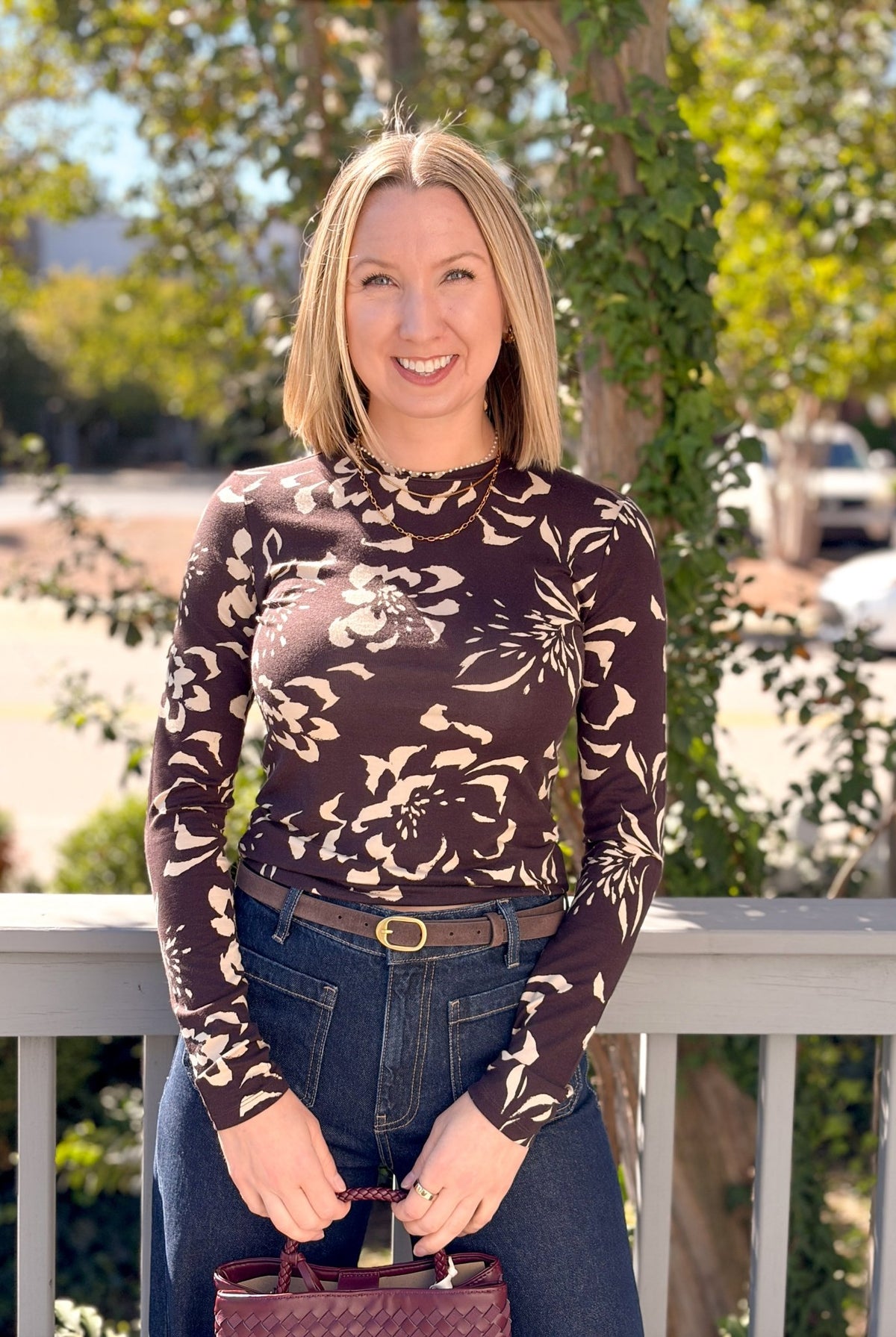 Rose & Lee Co Freya Floral Top, Dark Roast by Z Supply Long Sleeve