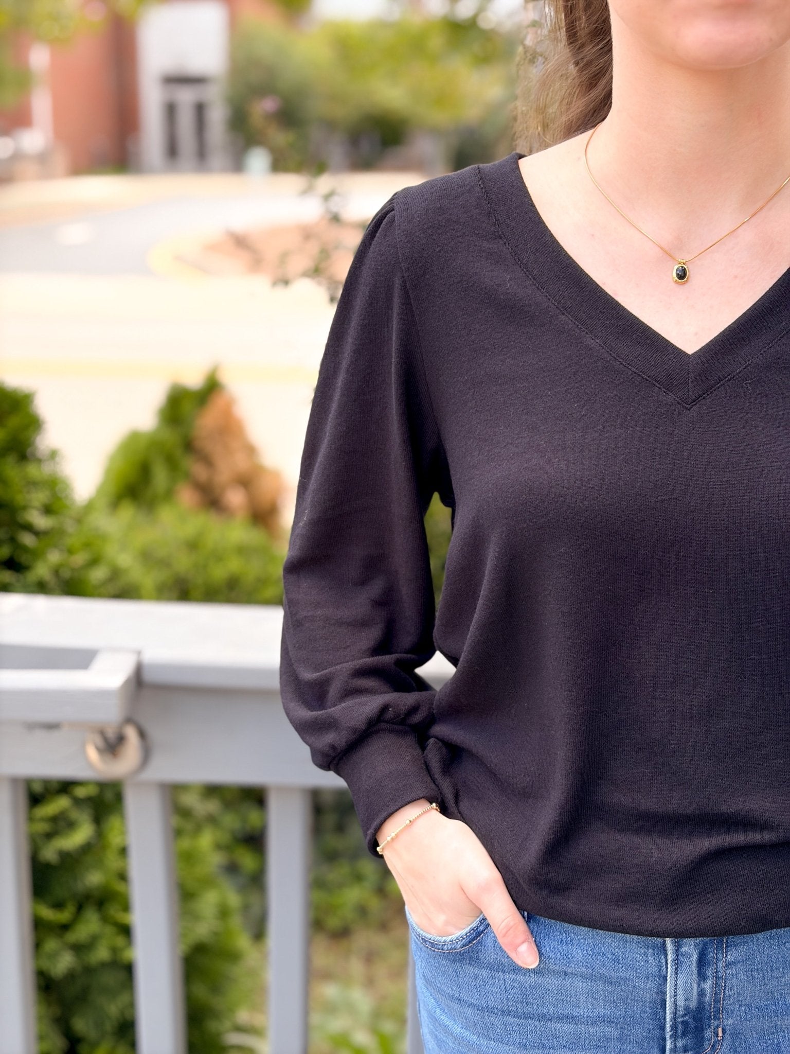Rose & Lee Co Gabriella Top, Black by Michael Stars Long Sleeve