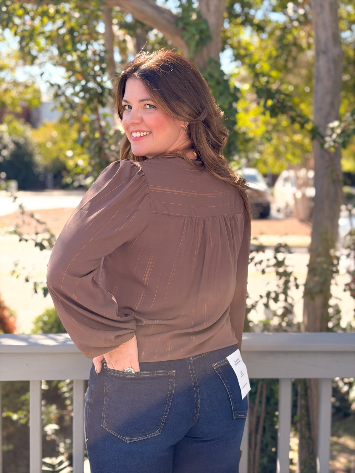 Rose & Lee Co Gabriella Top, Brown/Gold Work Tops