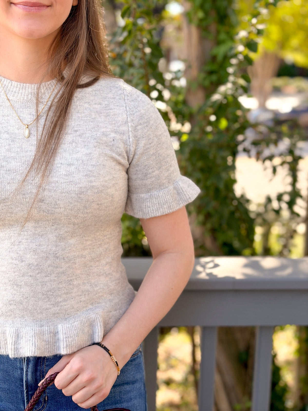 Rose & Lee Co Gail Top, Greige short sleeve