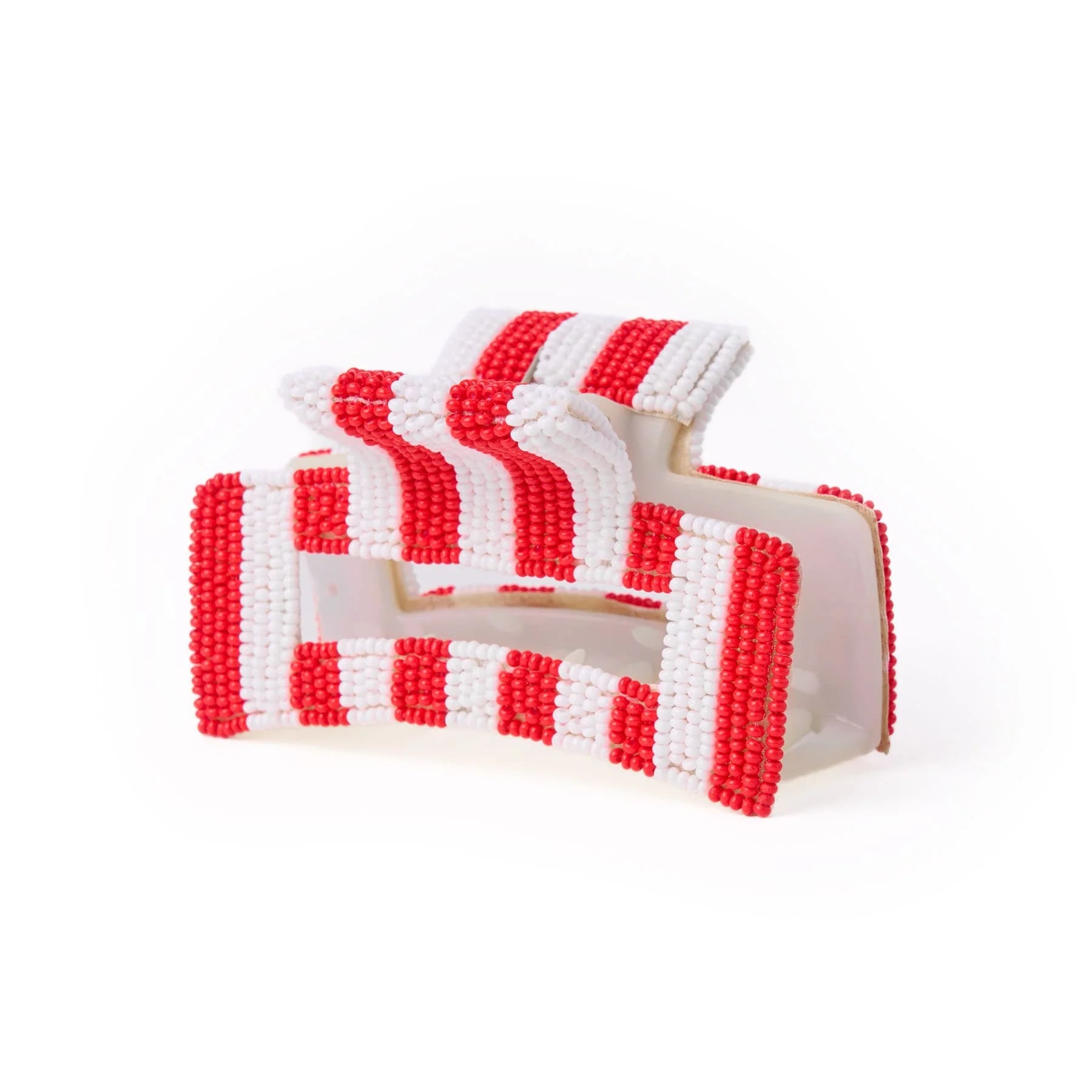 Rose & Lee Co Gameday Seed Bead Claw Clip, Red Stripes Hair