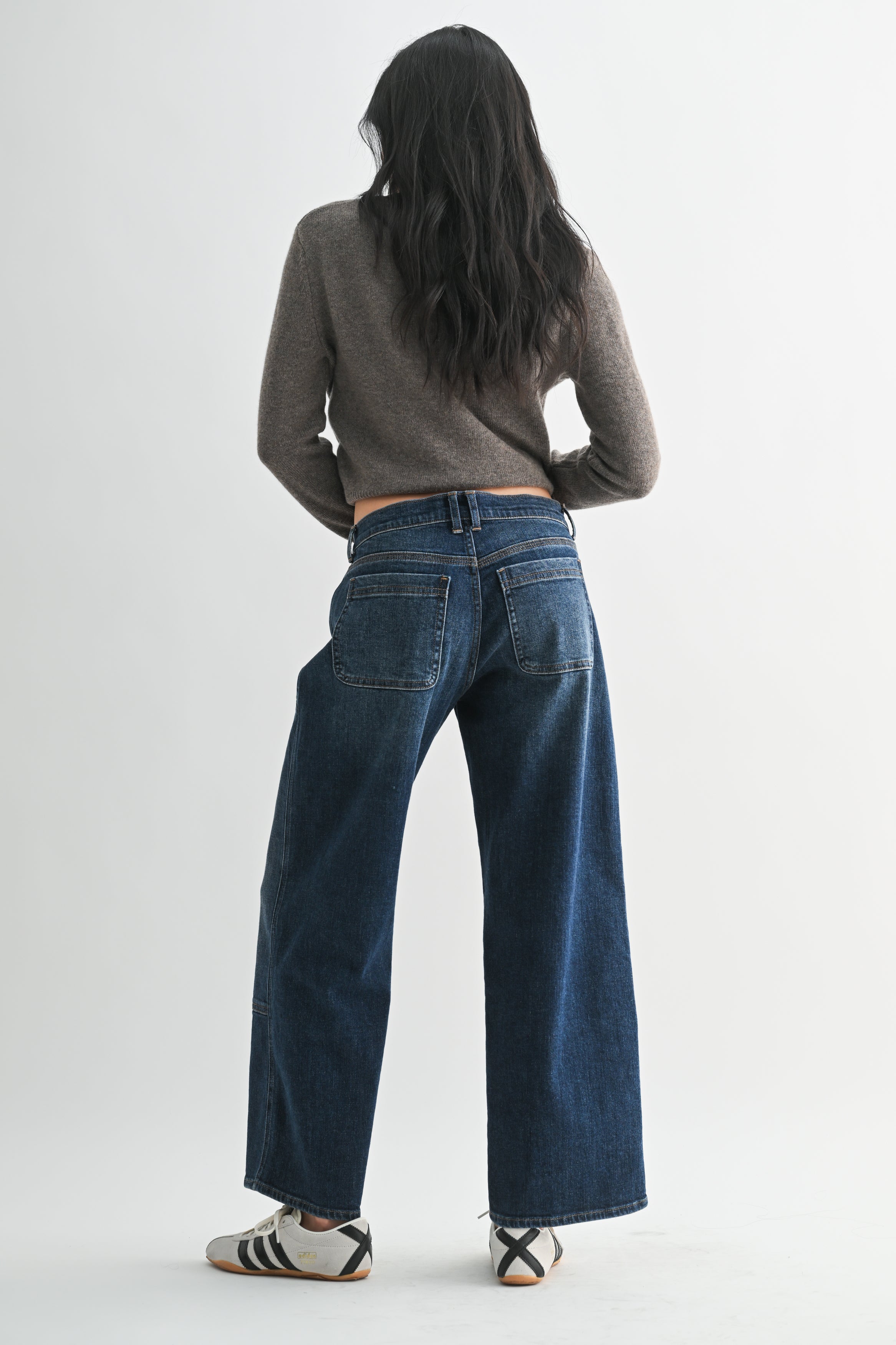 Dark Denim Mid Rise Wide Leg Jeans