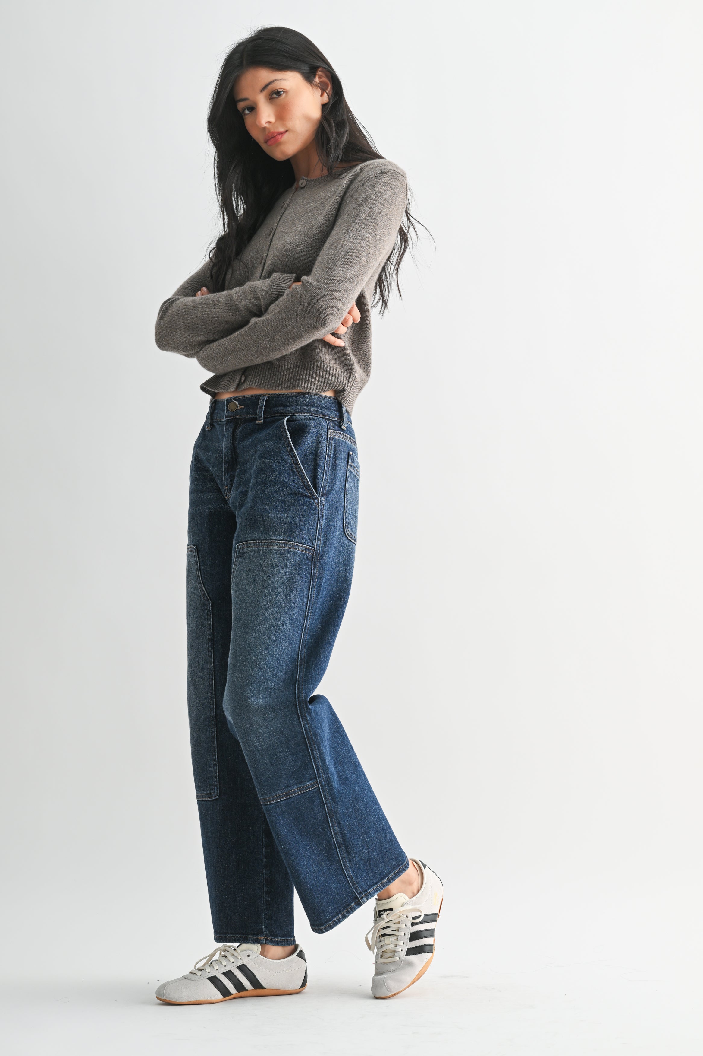 Dark Denim Mid Rise Wide Leg Jeans