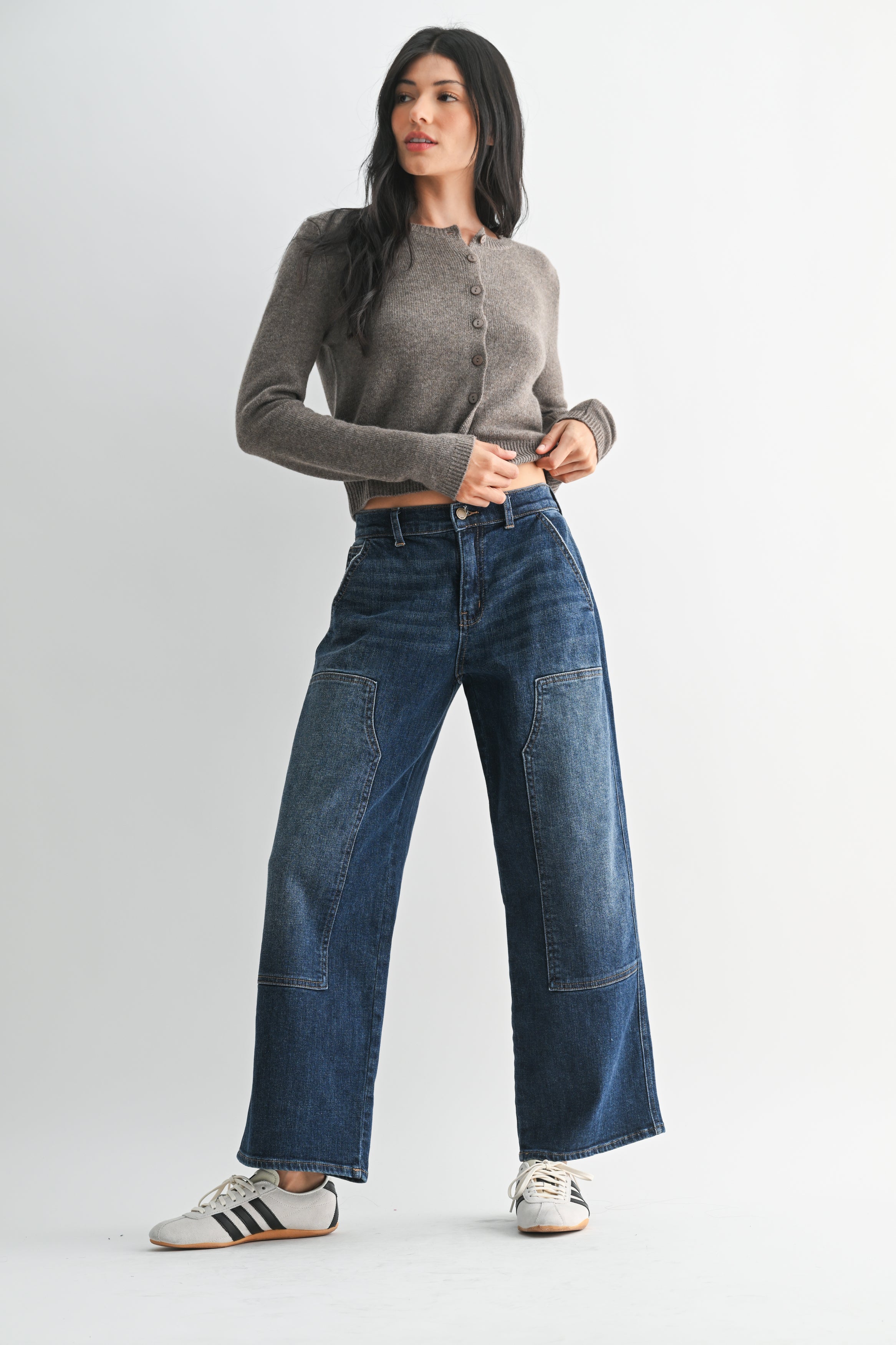 Dark Denim Mid Rise Wide Leg Jeans