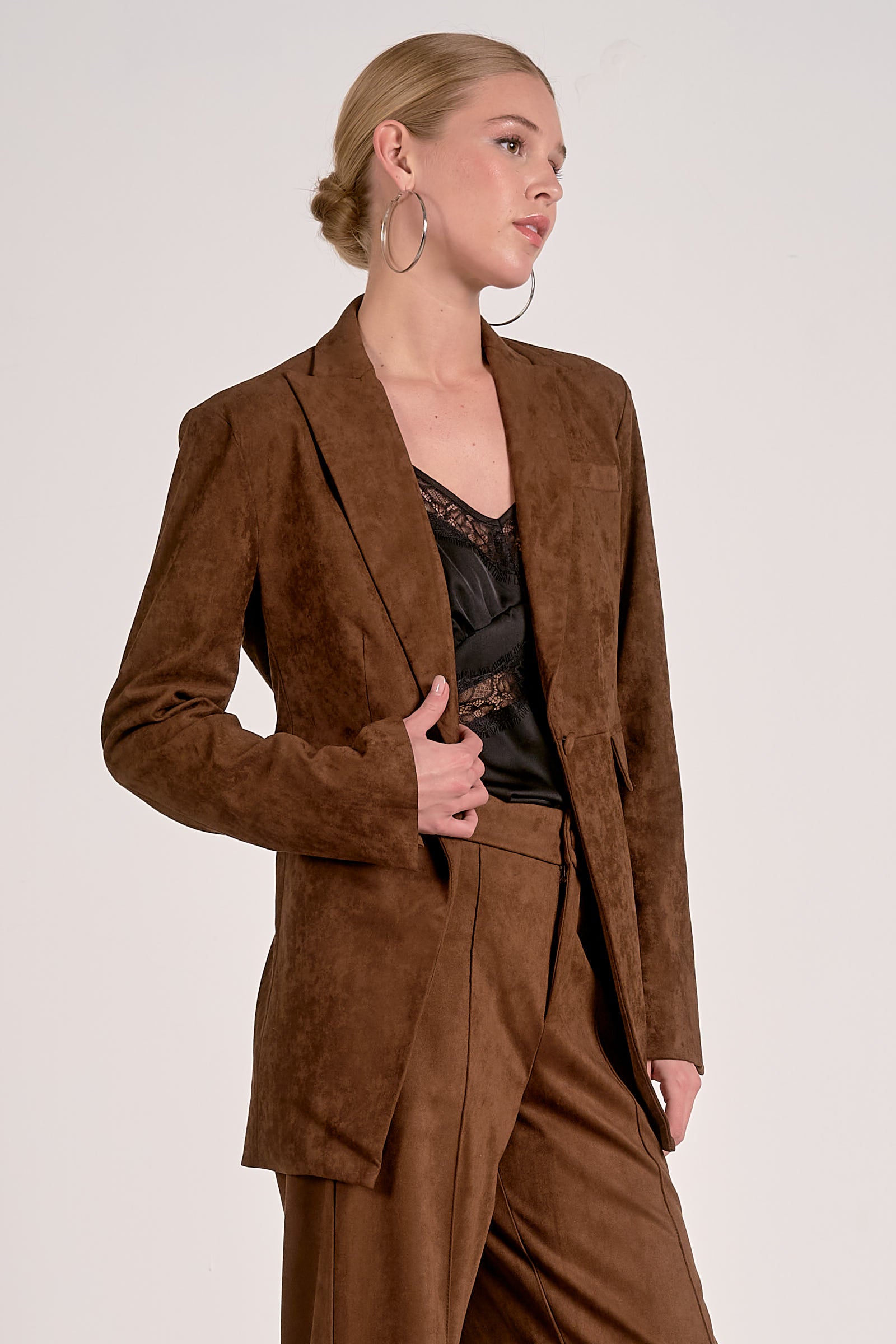 Brown Suede Long Sleeve Blazer