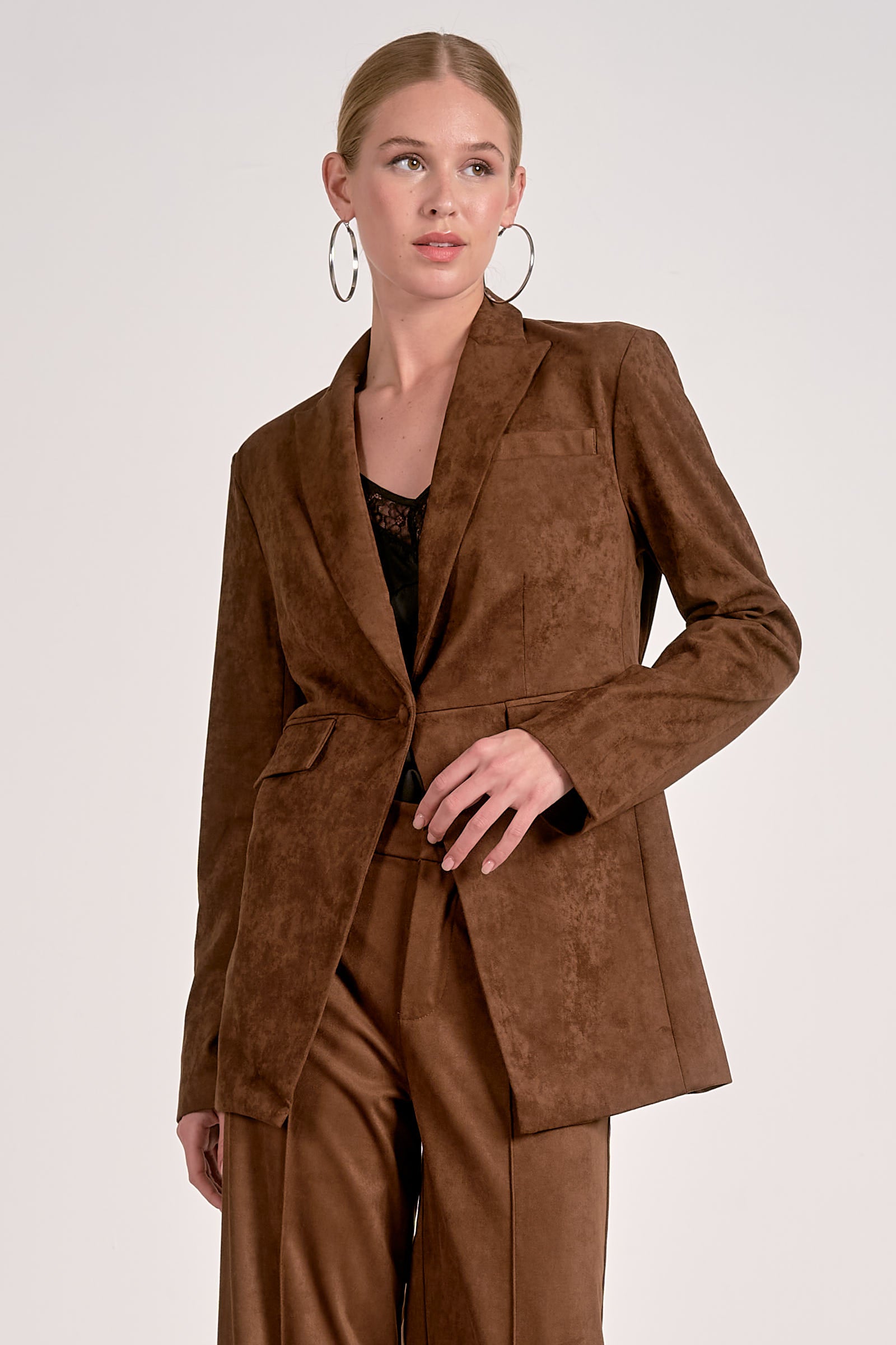 Brown Suede Long Sleeve Blazer