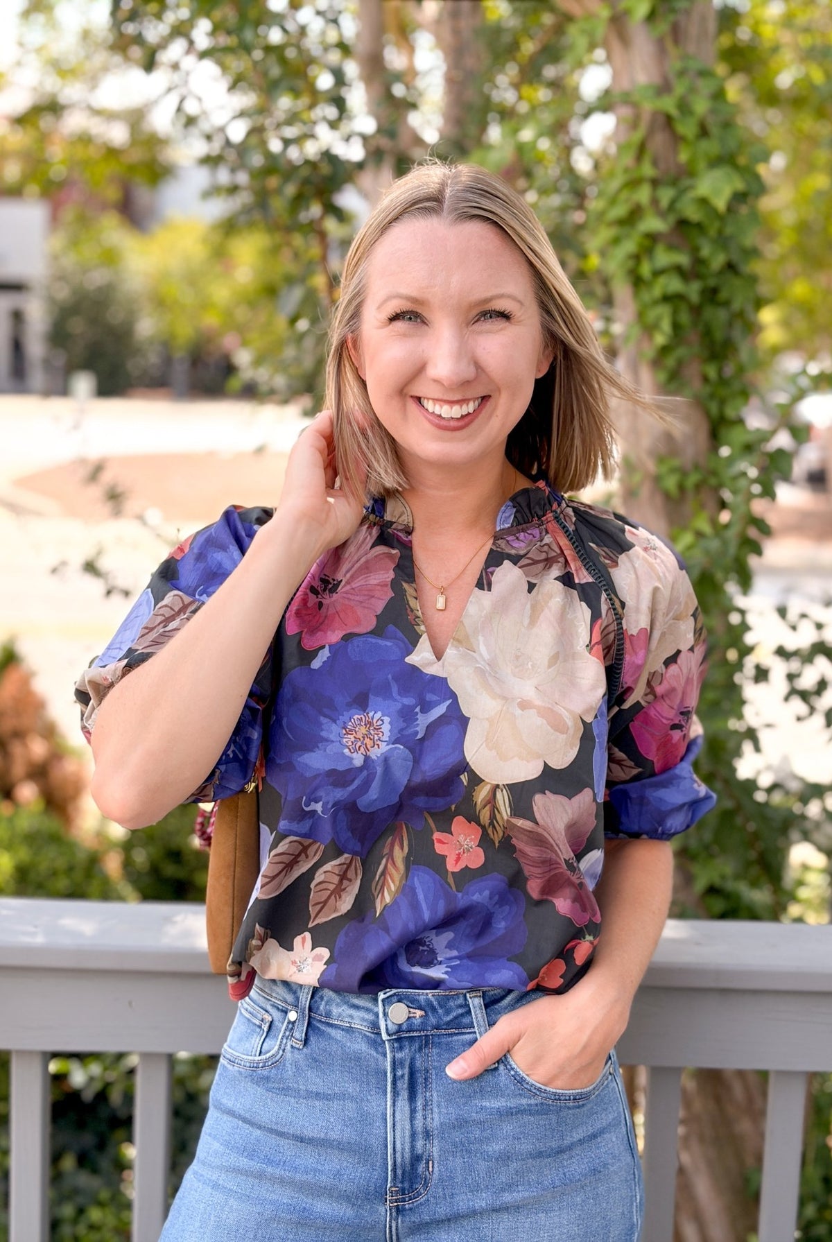 Rose & Lee Co Gianna Top, Night Blossom Work Tops