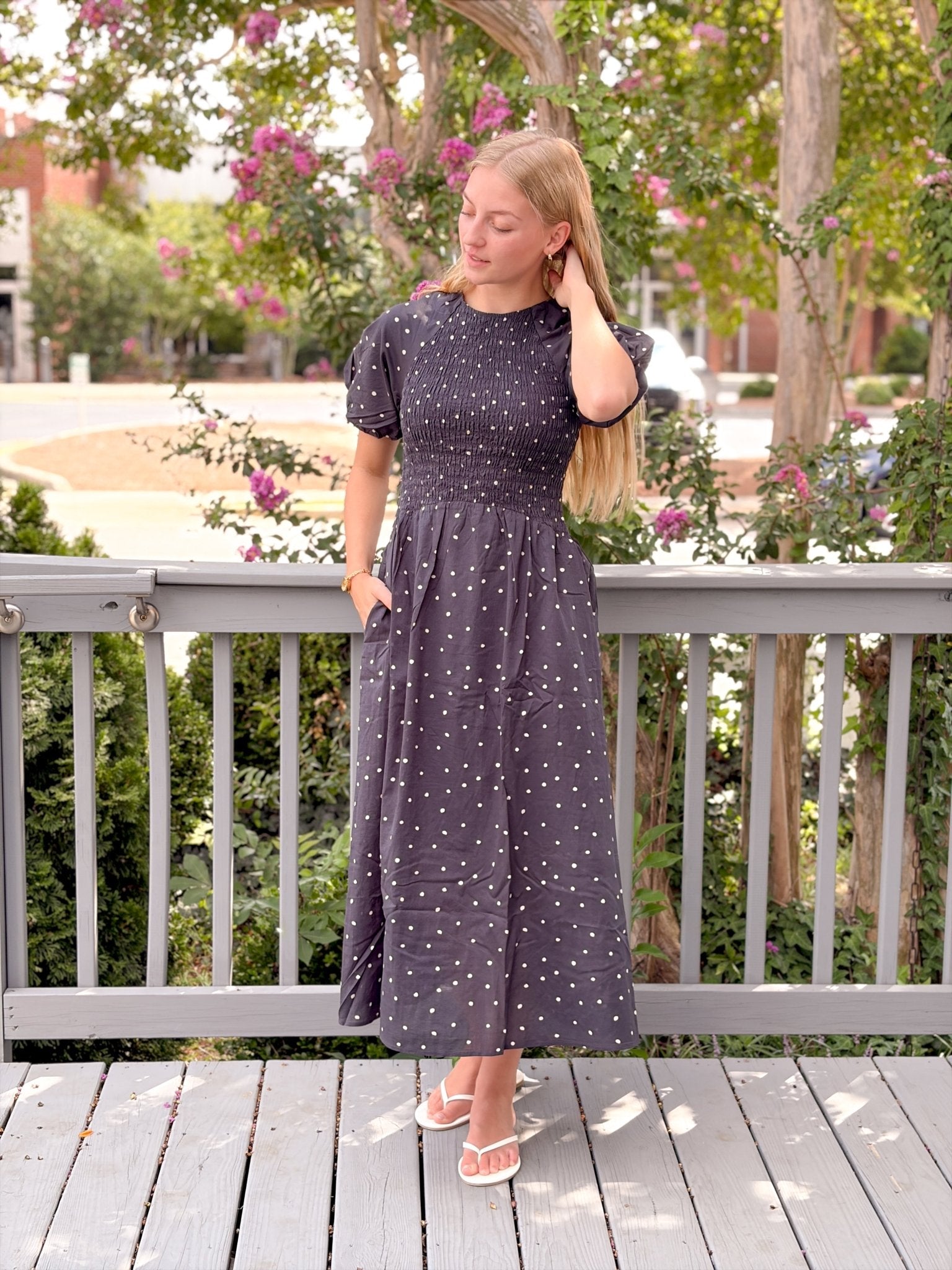 Rose & Lee Co Gigi Dress, Navy Polka Dot by Marine Layer Casual Dresses