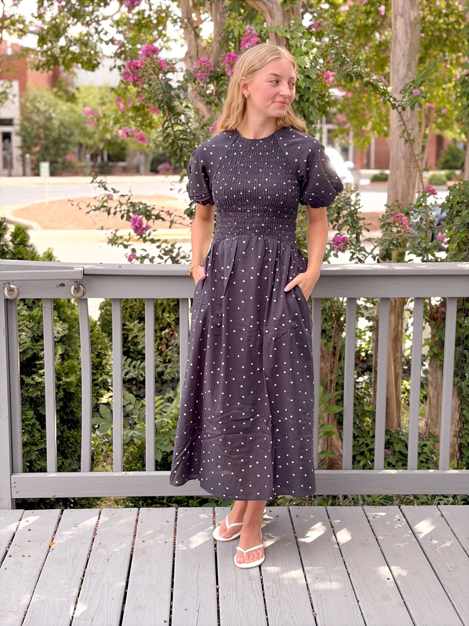 Rose & Lee Co Gigi Dress, Navy Polka Dot by Marine Layer Casual Dresses