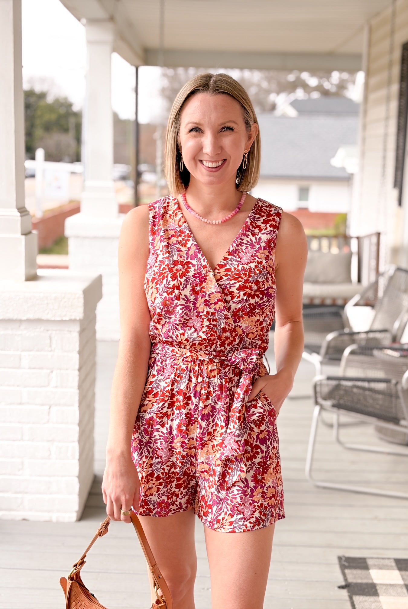 Rose & Lee Co Karlee Romper, Cream/Multi Floral Romper