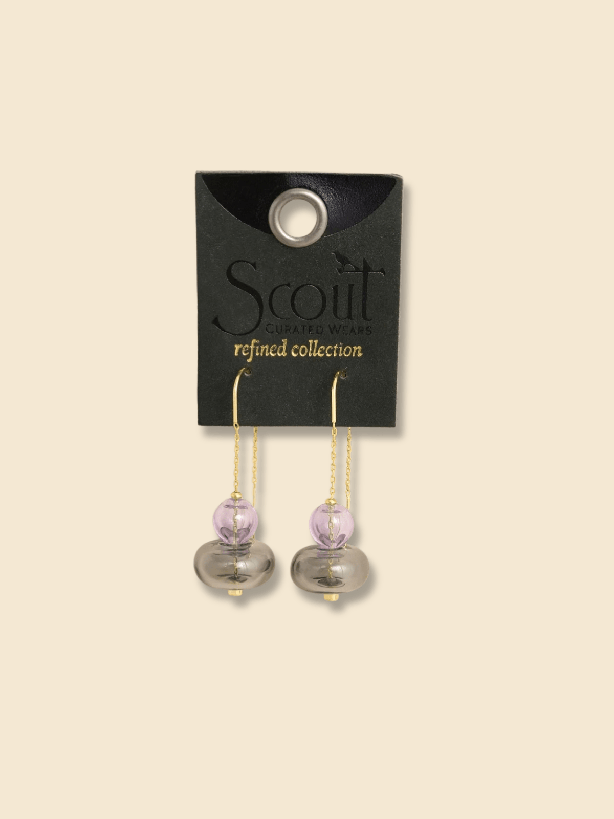 Rose & Lee Co Refined Glass Stacked Threader Earrings, Lavender/Smoke/Gold Earrings