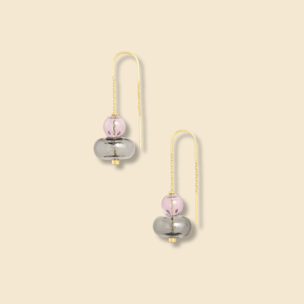 Rose & Lee Co Refined Glass Stacked Threader Earrings, Lavender/Smoke/Gold Earrings