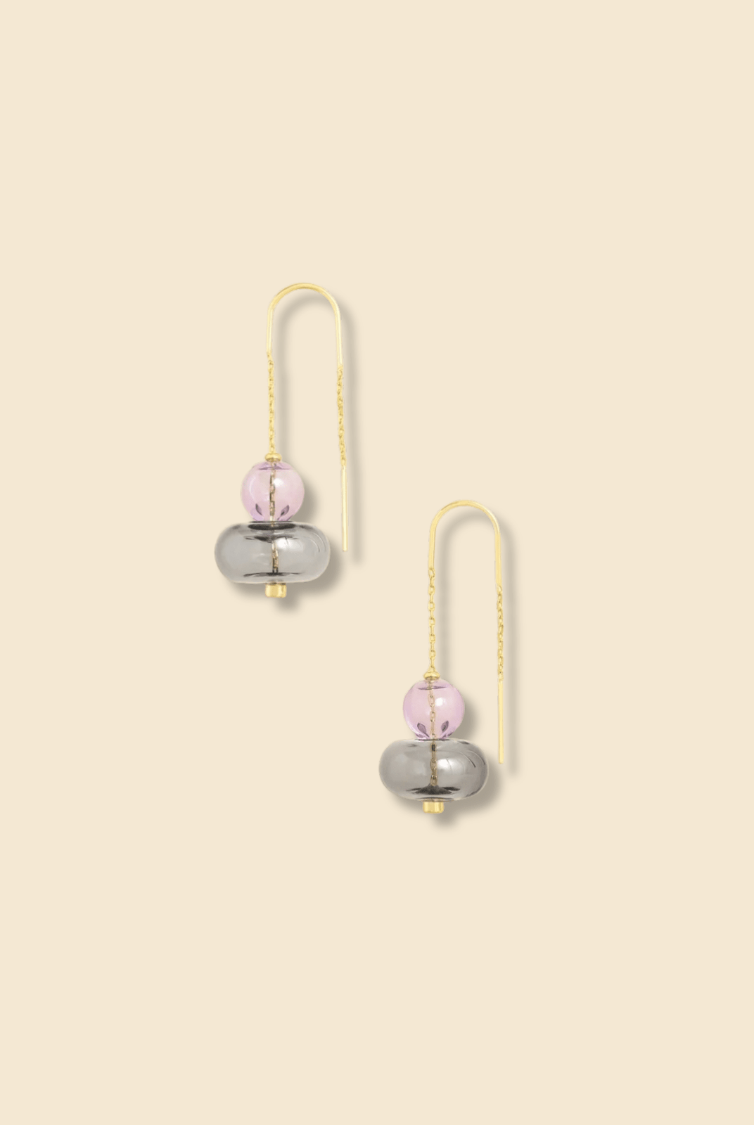 Rose & Lee Co Refined Glass Stacked Threader Earrings, Lavender/Smoke/Gold Earrings