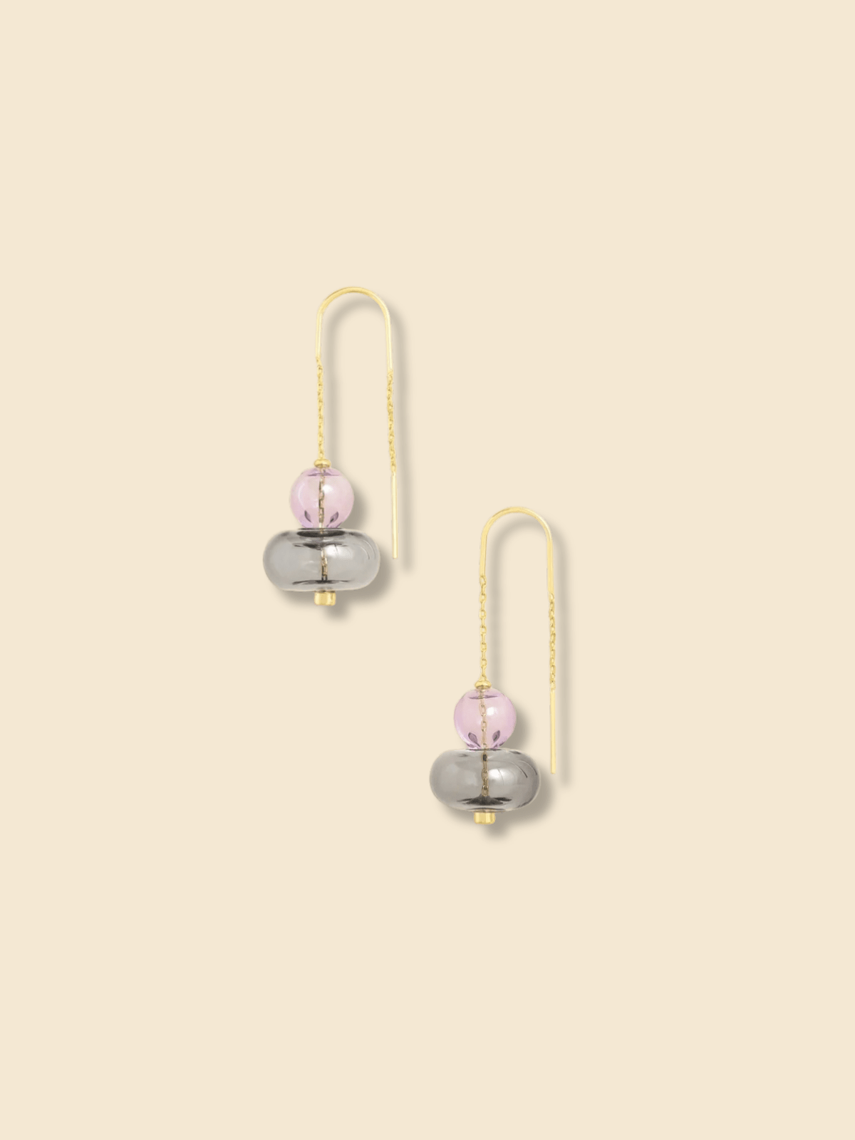Rose & Lee Co Refined Glass Stacked Threader Earrings, Lavender/Smoke/Gold Earrings