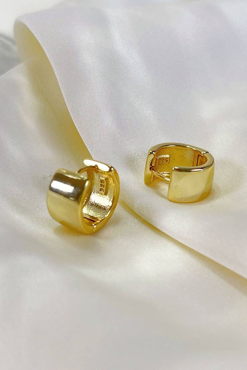 Rose & Lee Co Wide Huggie Hoops, Gold Earrings