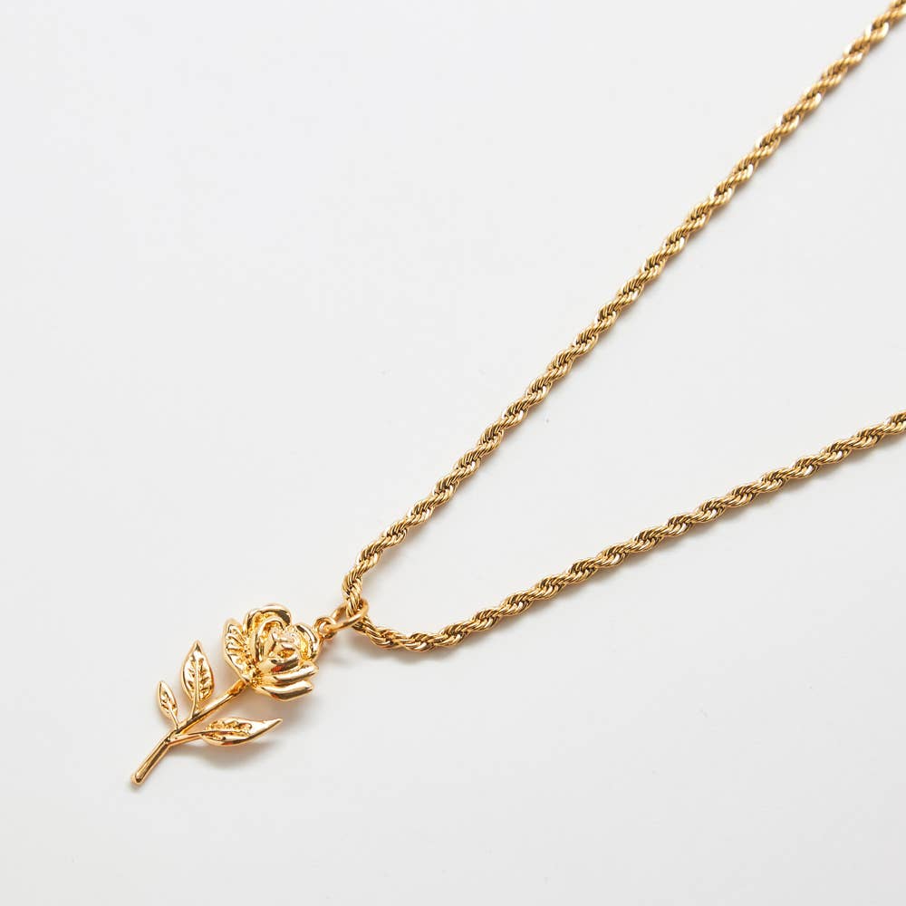 Gold Rose Charm Necklace on Gold Chain