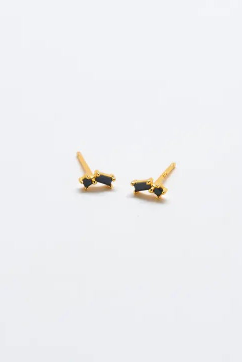 Rose & Lee Co Black Geo Baguette Gold Studs Earrings