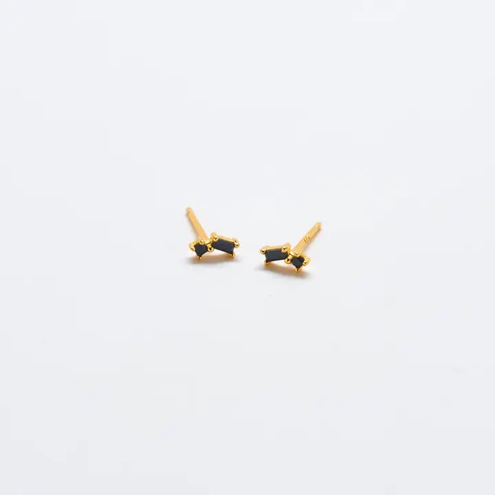 Rose & Lee Co Black Geo Baguette Gold Studs Earrings