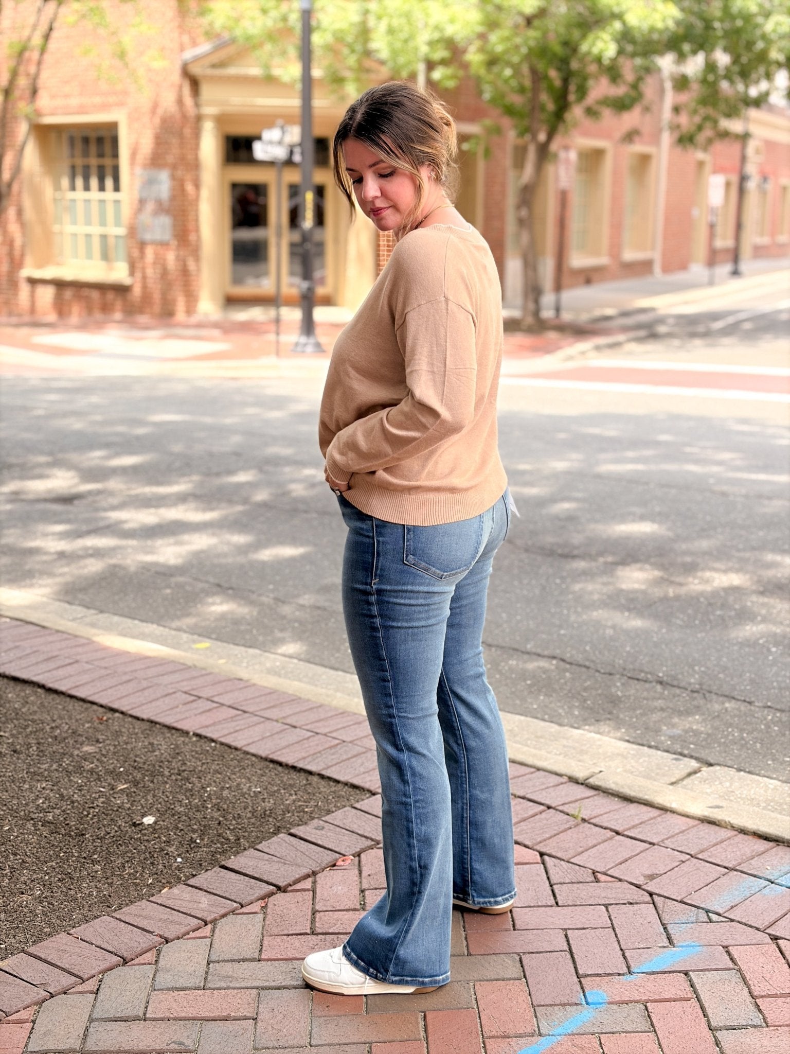 Rose & Lee Co The Cozy V Neck Sweater, Dune Mist by Good American Sweaters