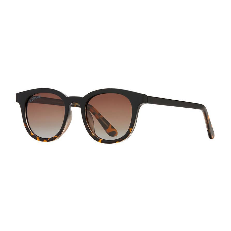 Onyx to Walnut Tortoise Fade + Gradient Brown Polarized Lens Round Sunglasses