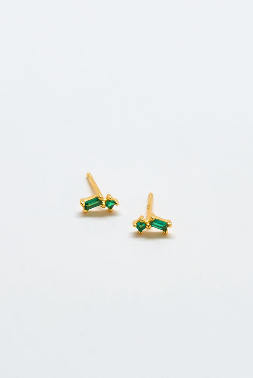 Rose & Lee Co Green CZ Geometric Baguette Studs Earrings