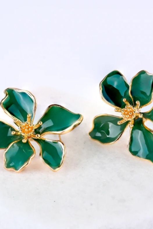 Rose & Lee Co Flower Earrings, Emerald & Gold Earrings