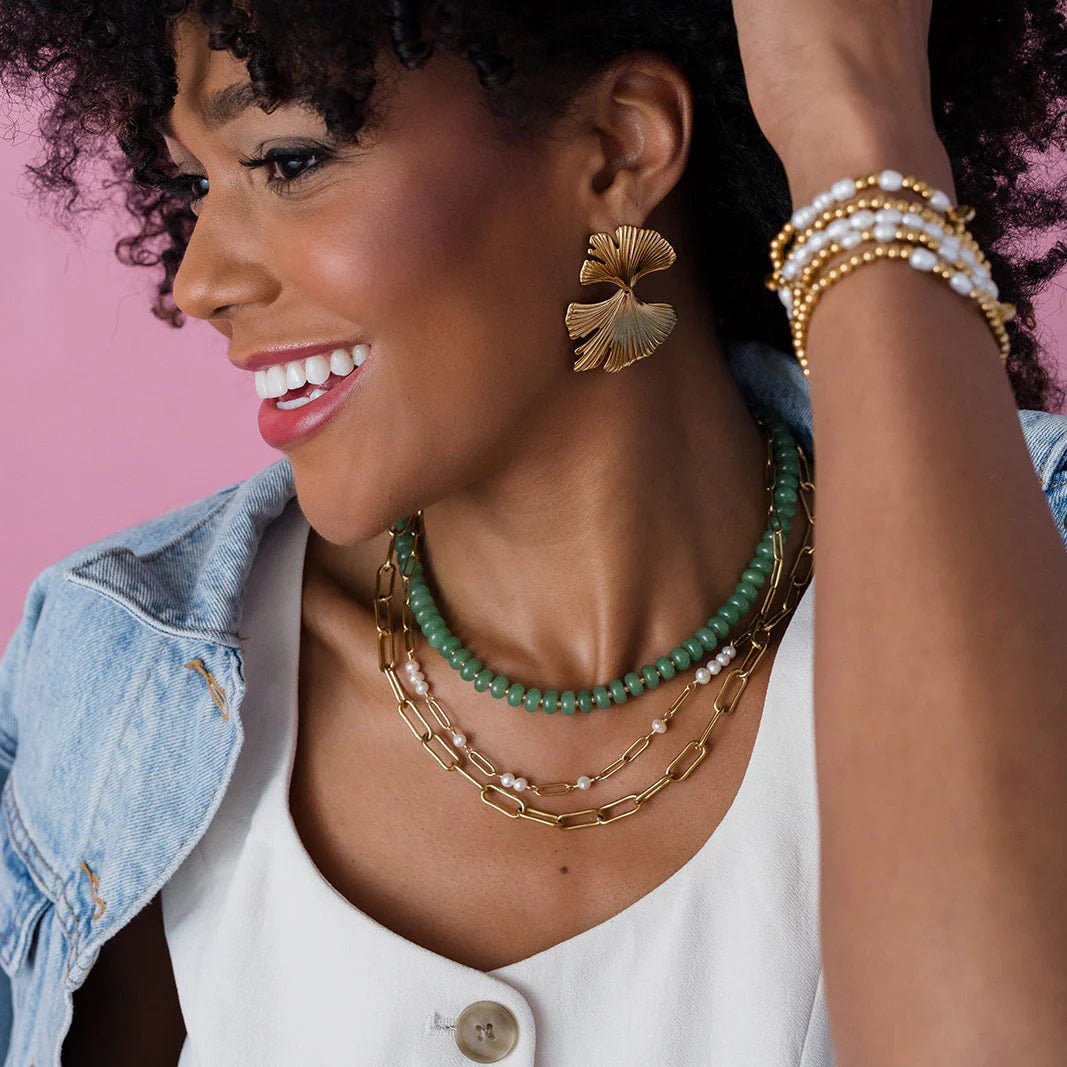 Rose & Lee Co Bold Gemstone Beaded Necklace, Green Jade Necklaces