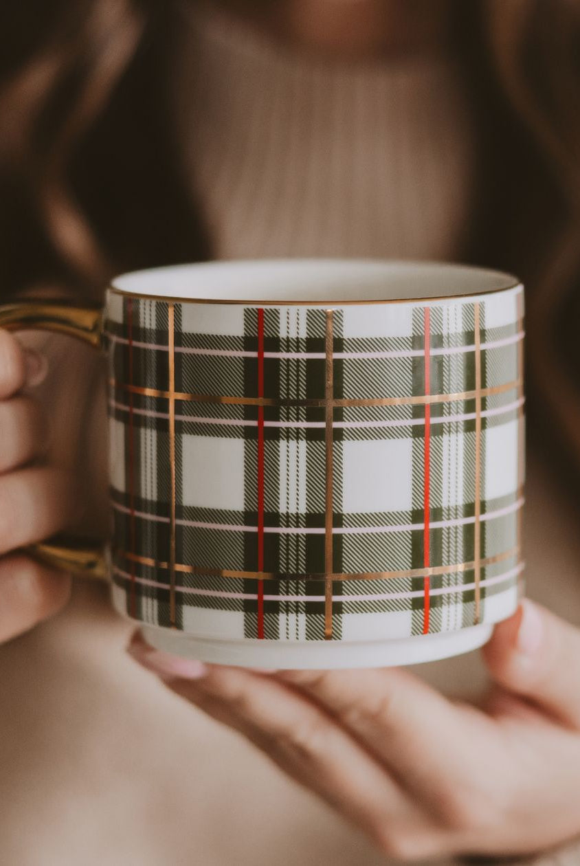 Rose & Lee Co Coffee Mug, Green Plaid Drinkware