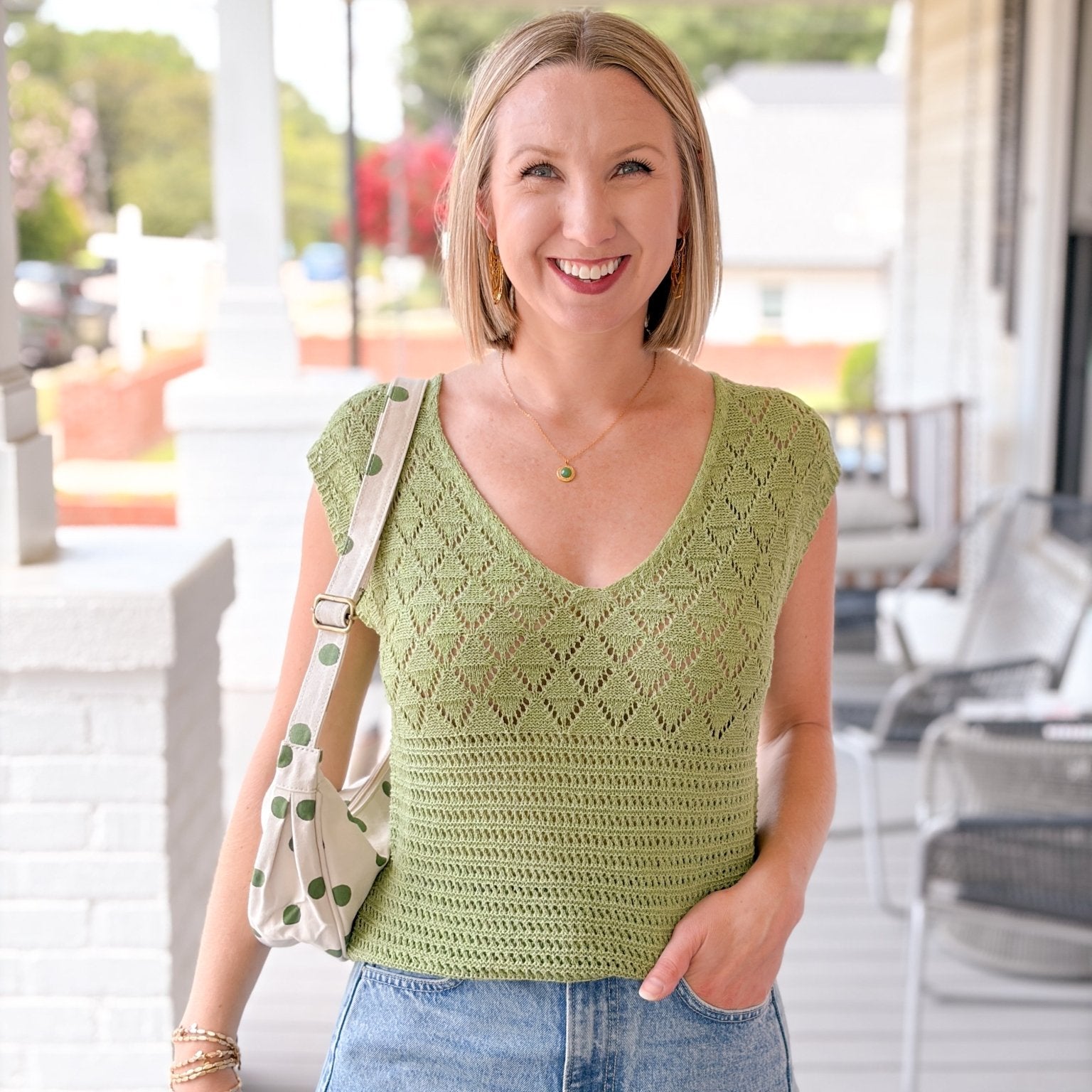 Rose & Lee Co Annabelle Top, Green short sleeve