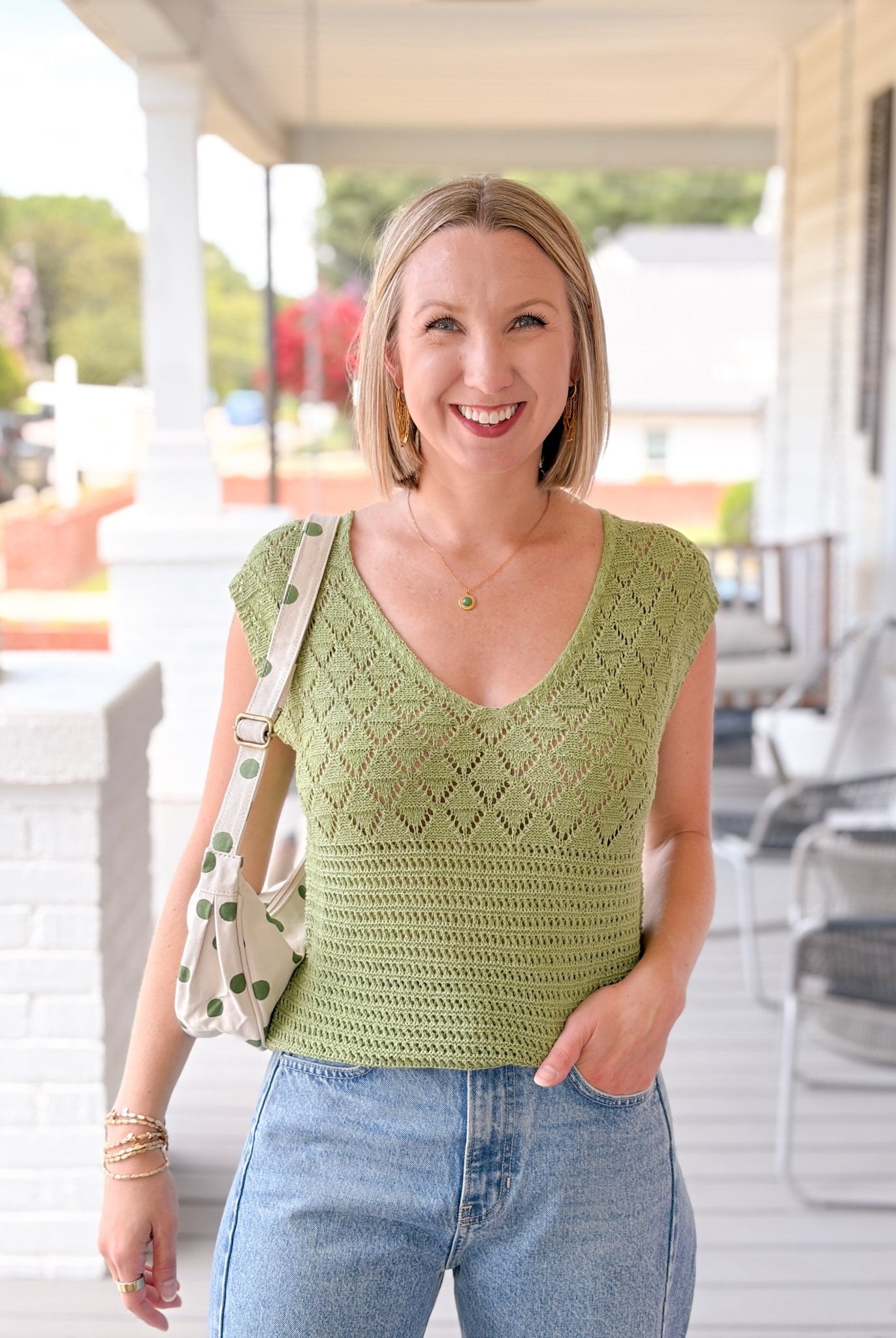 Rose & Lee Co Annabelle Top, Green short sleeve