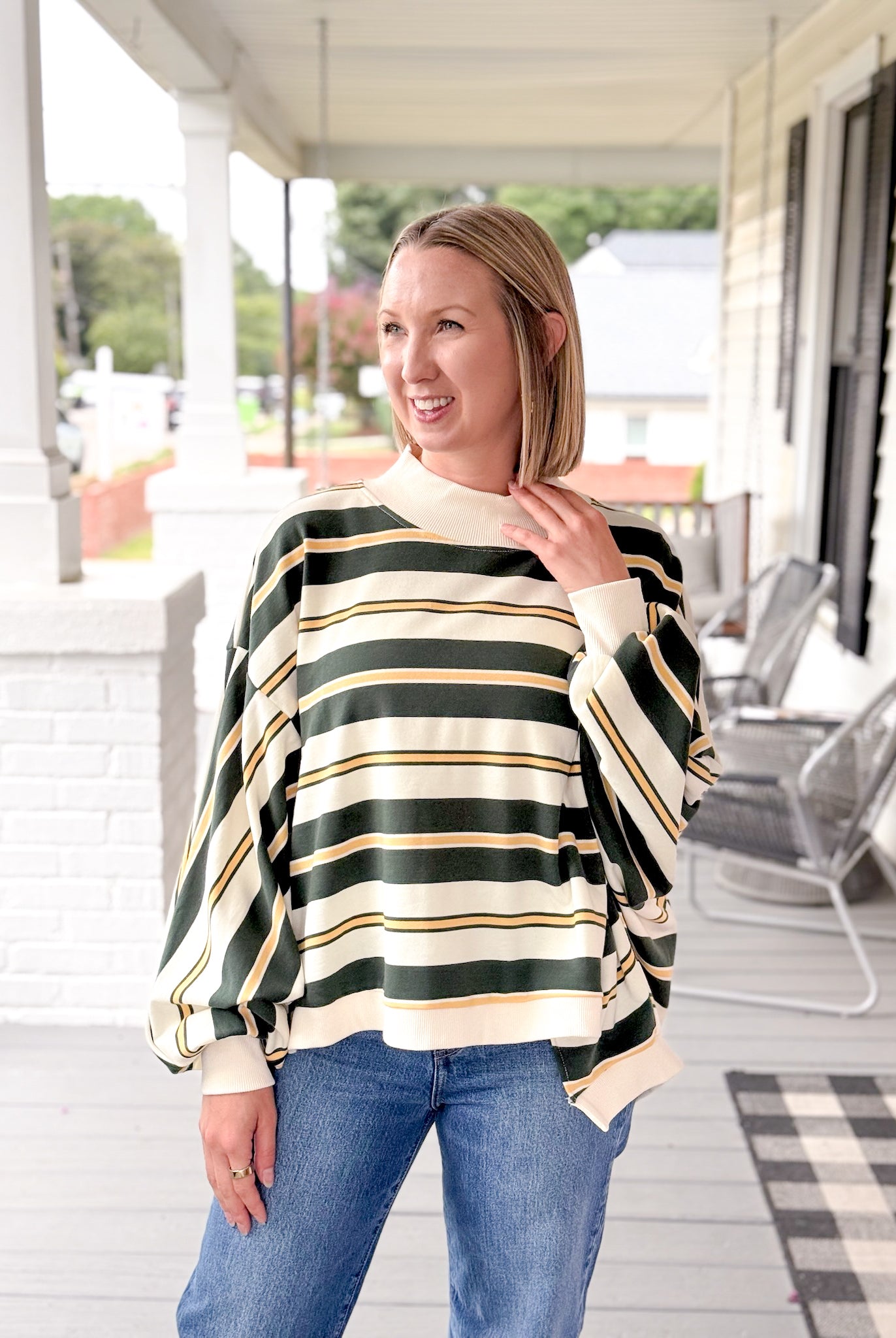 Rose & Lee Co Ensley Pullover, Green Stripe Sweatshirt & Hoodies