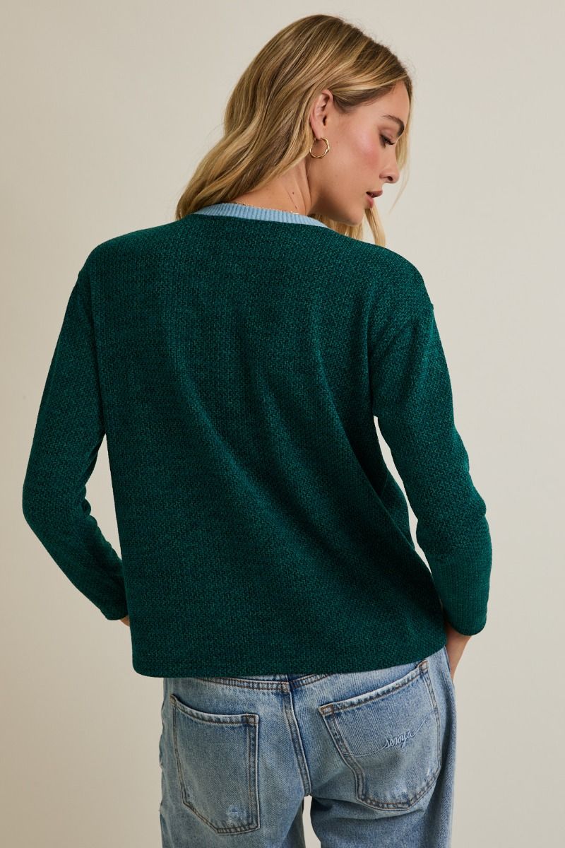 Green/Blue Colorblock Textured Long Sleeve Top