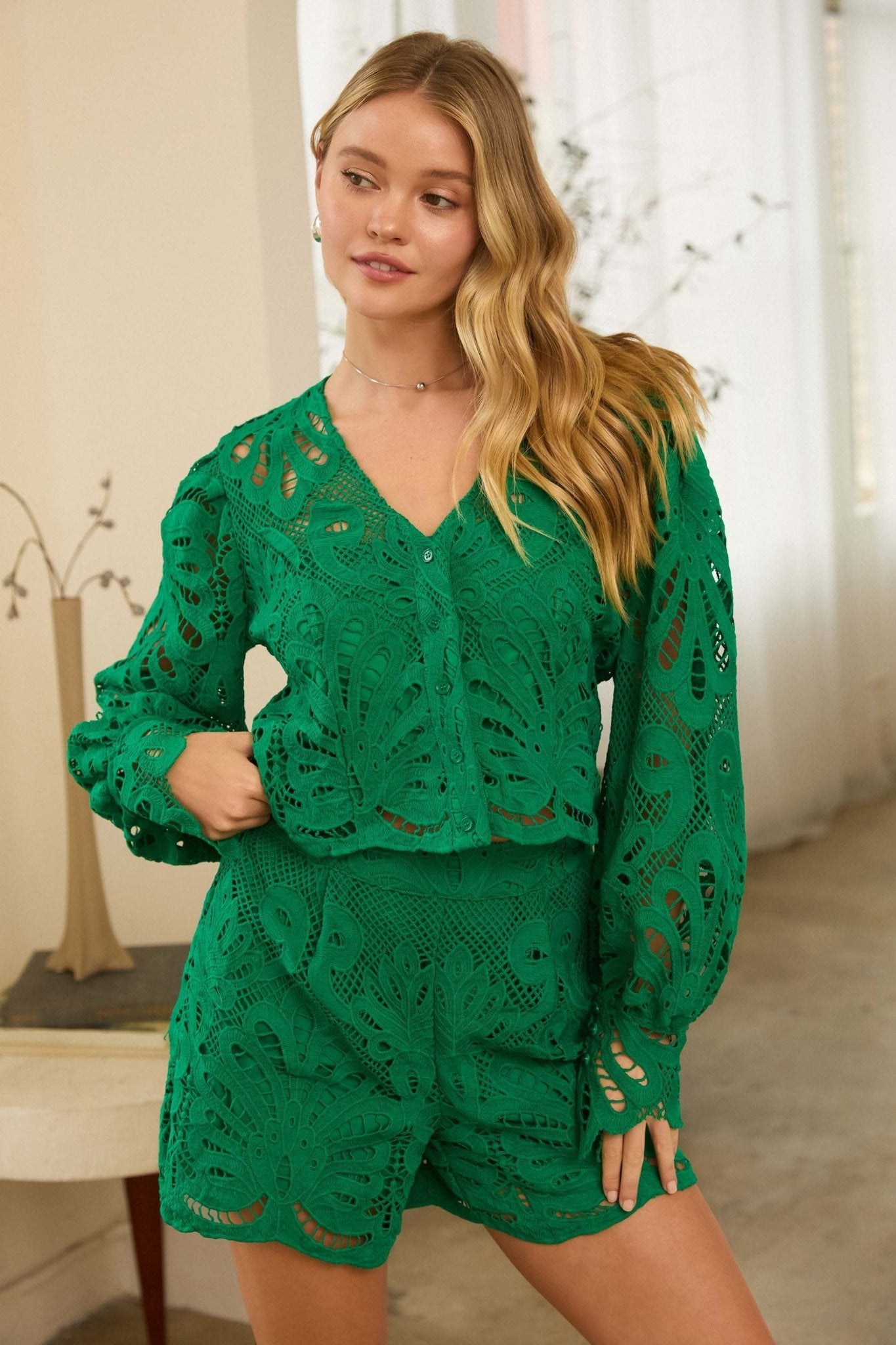 Rose & Lee Co Hannah Top, Kelly Green Long Sleeve
